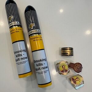 2 EMPTY - COHIBA PIRAMIDES EXTRA Cigar Tubes & BANDS - Montecristo BOLIVAR CUBAN